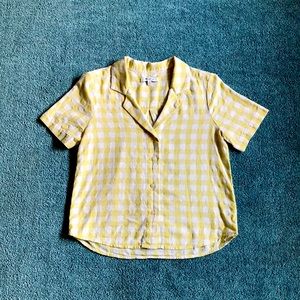 Madewell Linen Blend Camp Shirt in Check xxs